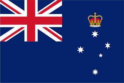 Flag of Australia with Union Jack and royal crown on a blue background.