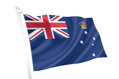 Flag of Australia with Union Jack and royal crown on a blue background.