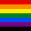 Rainbow flag with six horizontal stripes in red, orange, yellow, green, blue, and purple on a black background. Victory Over Aids Pride Flag