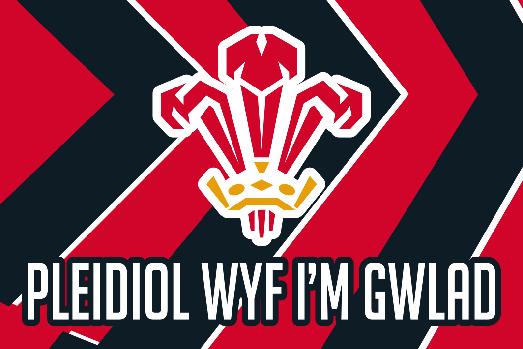 Bandeira com crista de rugby do País de Gales