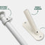 White flagpole mount hardware on a light gray background with text callouts reading 'TWO ADJUSTABLE PLASTIC CLEATS', 'DURABLE ALUMINIUM', and '45° BRACKET'. A small 'FLAGS IRELAND' logo appears in the lower left.