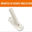 A white wall-mounted 45-degree angled bracket with a flat mounting plate and cylindrical pole, shown on a white background with an orange header reading 'WALL MOUNTED 45 DEGREE ANGLED BRACKET' and a small 'Flags Ireland' logo in the lower left.