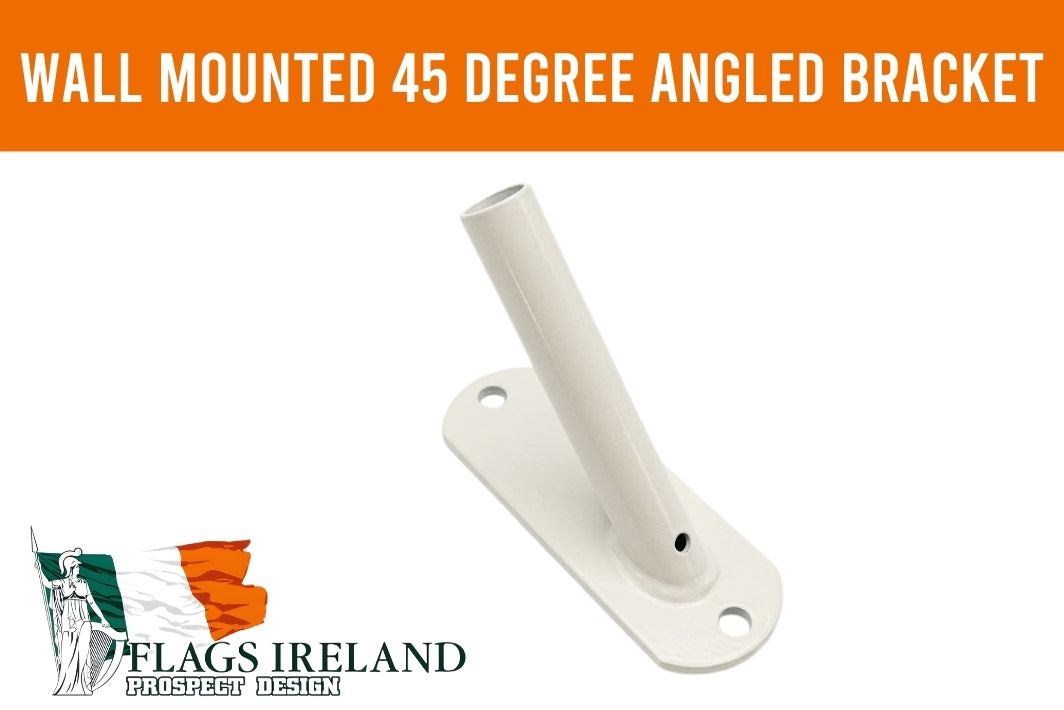 Wall-mounted 45-degree angled bracket with 'Flags Ireland' logo on a white background