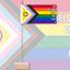 Flag with rainbow design and text 'We welcome everyone here' on a colorful geometric background. We Welcome Every One Here - Intersex Inclusive Pride 