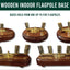 Wooden indoor flagpole bases, they hold one up to five flagpoles. brass center on a white background