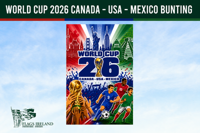 Promotional poster for World Cup 2026 featuring Canada, USA, and Mexico with a colorful football soccer's design.