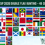 Promotional image for World Cup 2026 double flag bunting featuring 48 WC country flags and a soccer-themed design.