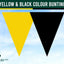 Yellow and black triangle-shaped bunting flags against a blue sky with 'Flags Ireland' logo.