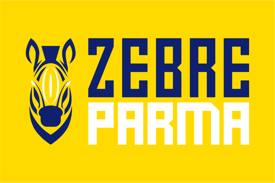 Zebre Parma Rugby Flag. Yellow blackground with a zebra