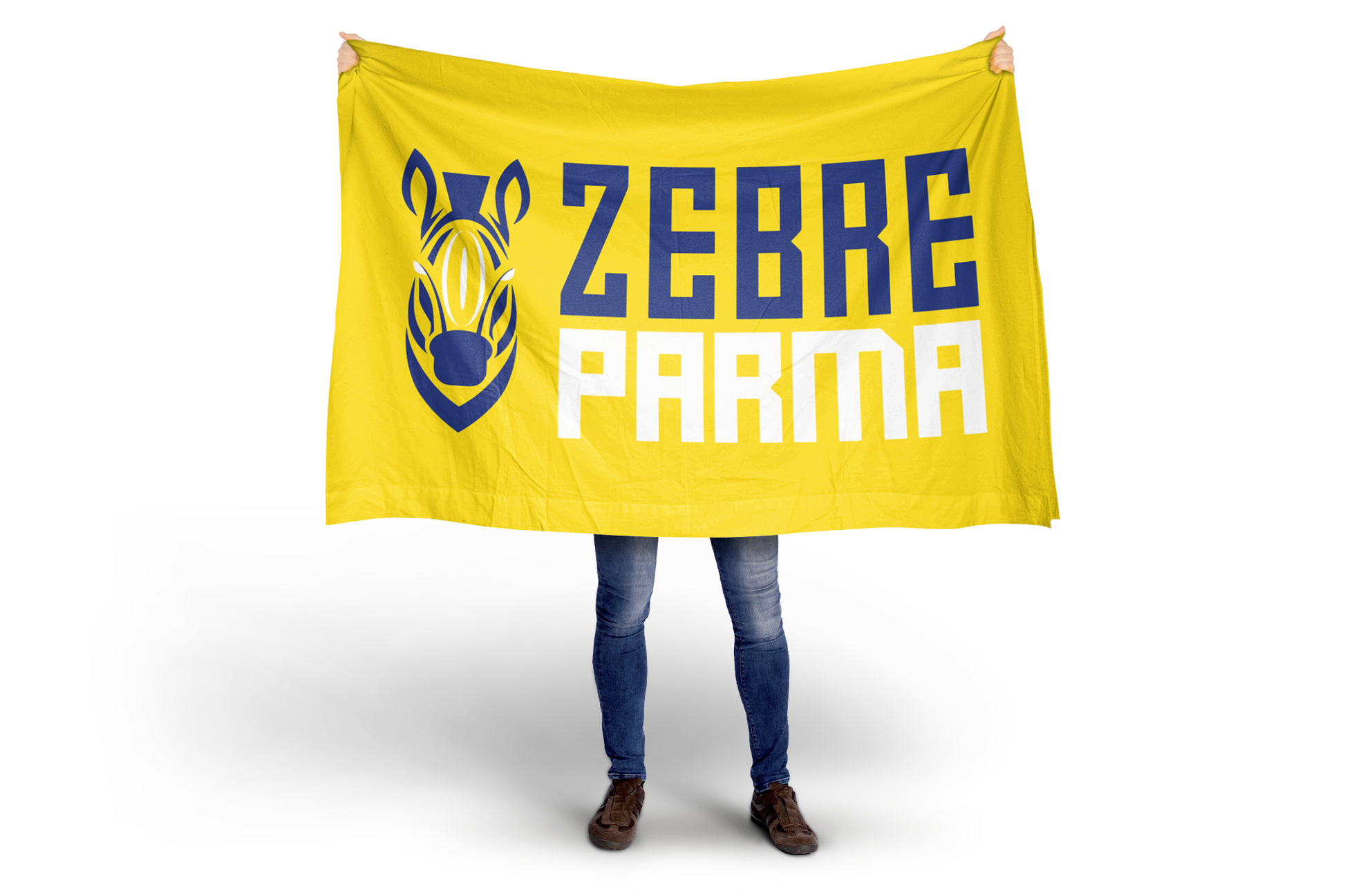 Zebre Parma Rugby Flag. Yellow blackground with a zebra