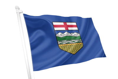 Flag of Alberta waving on a white background