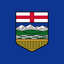 The Alberta Flag. a blue field with the provincial coat of arms centered, symbolizing Alberta’s natural landscape and heritage. blue background.