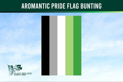 Aromantic Pride Flag Bunting with a clear sky background