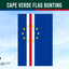 Cape Verde flag bunting with blue, red, and yellow colors against a clear sky.