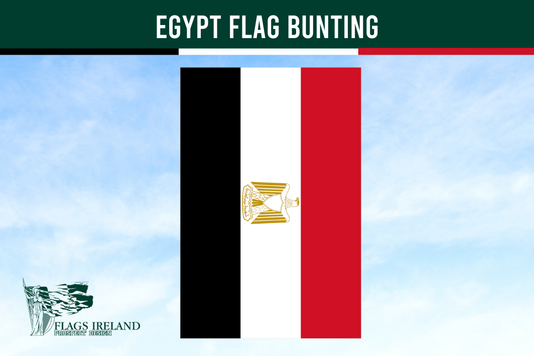 Egypt flag bunting with 'Flags Ireland' logo on a blue sky background