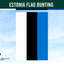 Estonia flag bunting with black and blue stripes on a light blue background, branded by Flags Ireland.