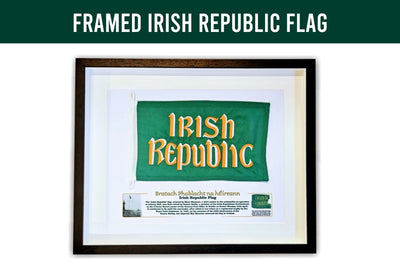 Framed Irish Republic Flag against a white wall