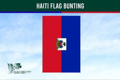 Haiti flag bunting with a blue and red design on a white background