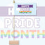 Decorative banner with 'Happy Pride Month' text and rainbow colors on a white background. Happy Pride Month