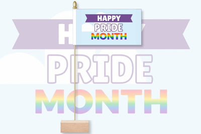 Decorative banner with 'Happy Pride Month' text and rainbow colors on a white background. Happy Pride Month