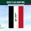 Iraq flag bunting with a clear sky background and 'Flags Ireland' logo.