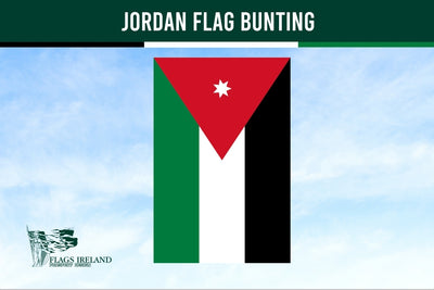 Jordan flag bunting with a clear sky background and 'Flags Ireland' logo.