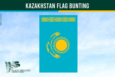kazakhstan flag with one sun on blue background rectangular on a blue sky