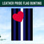 Leather Pride Flag Bunting with a red heart on a blue and white striped background, branded by Flags Ireland.