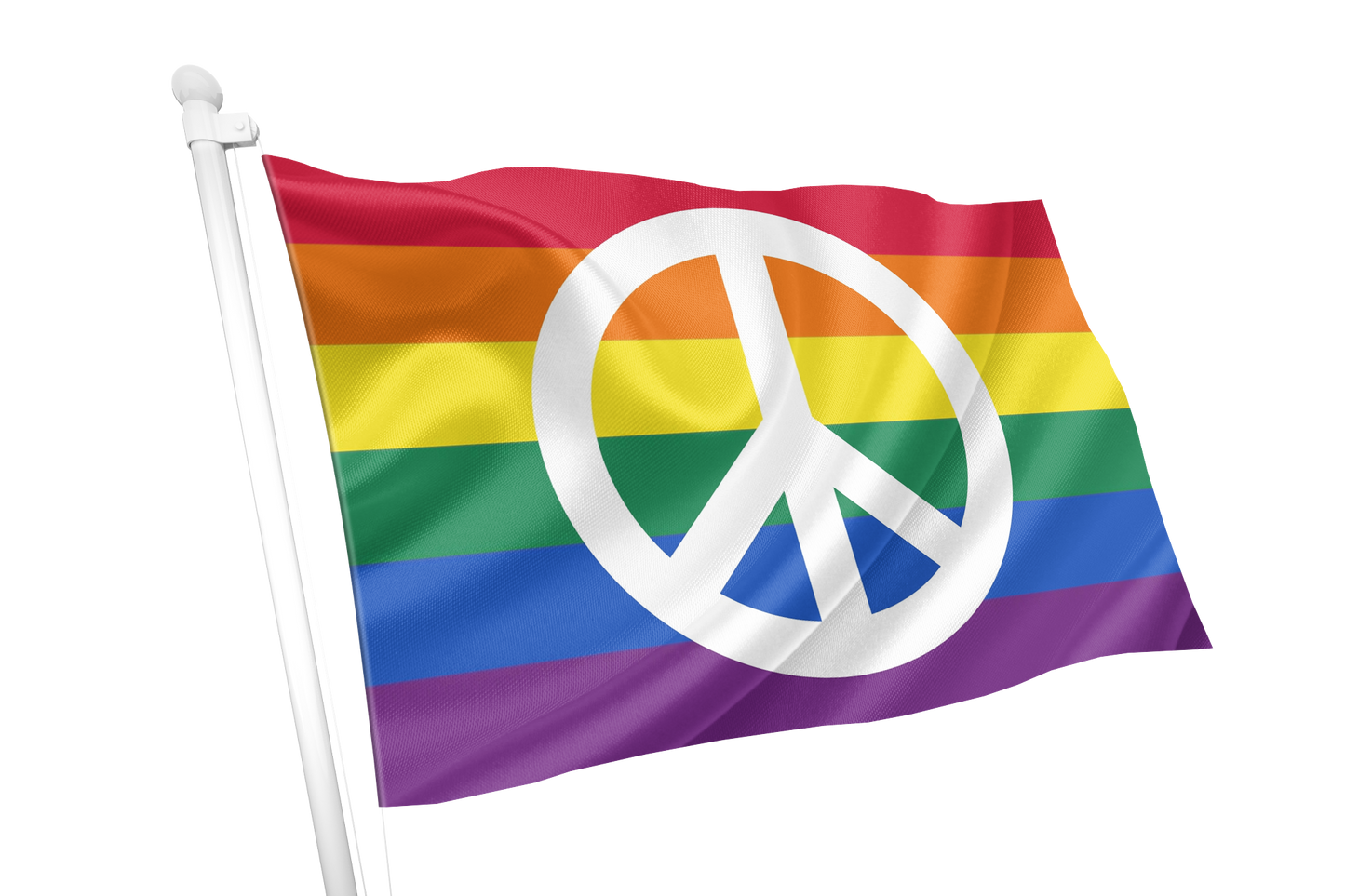Rainbow flag with a peace symbol on a white background