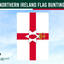northern ireland flag bunting, rectangular, white background and red cross in the middle with crest on a blue sky background