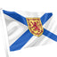 The flag of Nova Scotia consists of a blue saltire on a white field defaced with the royal arms of Scotland. Nova Scotia Flag Flying