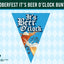A triangular pennant banner design with the text 'It's Beer O'clock' in white gothic lettering, featuring an illustration of an orange beer glass with foam and musical notes, set against a blue background. The banner is displayed on a light blue and white harlequin patterned background with a dark green header banner reading 'OKTOBERFEST IT'S BEER O'CLOCK BUNTING' and a 'Flags Ireland' logo in the bottom left.