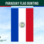 Paraguay flag bunting with blue, white, and red stripes on a clear sky background.
