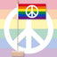 Peace symbol with a rainbow flag on a pastel striped background