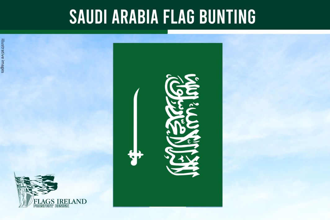 saudi arabia green flag rectangle bunting on a blue sky background
