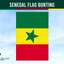Senegal flag bunting with green, yellow, and red colors on a blue sky background.