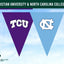 Two triangular flags with TCU and UNC logos on a blue sky background, featuring the brand 'Flags Ireland'.