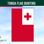 Tonga flag bunting with a red and white design featuring a red cross on a blue sky background, branded by Flags Ireland.