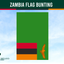 Zambia flag bunting with a green background and eagle emblem, against a blue sky.